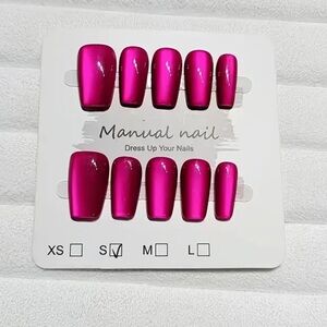 NWT Vibrant Pink Press-On Nails reusable short medium 10 pcs cat-eye finish